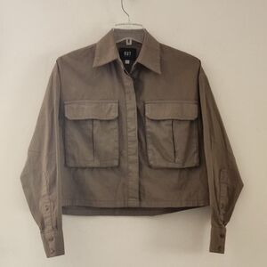 KUT from the Kloth Cropped Button Down Utility Jacket Color:Olive Green Size  XS